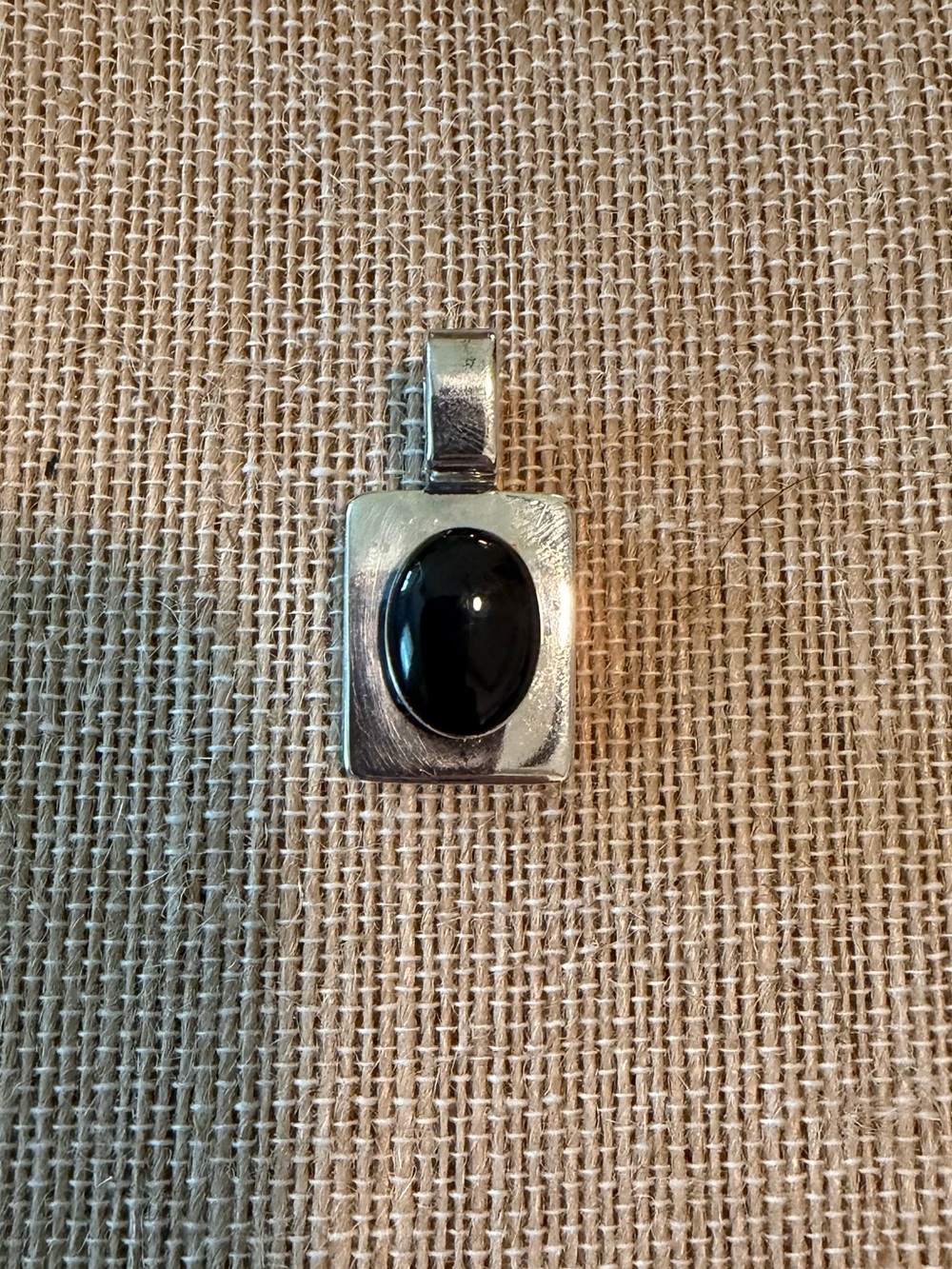 Sterling Silver Square Pendant with Black Oval Onyx Stone
